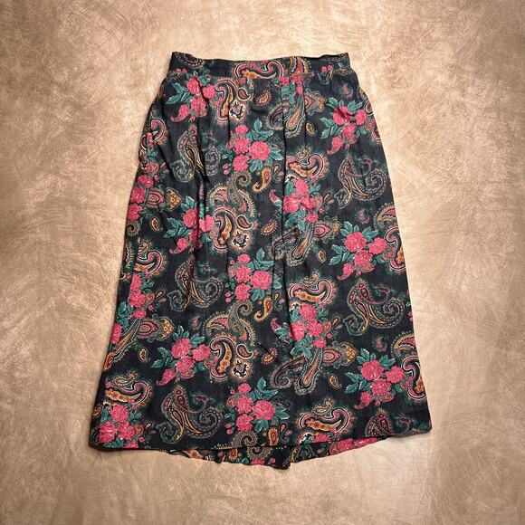 Vintage 90s Handmade Paisley Floral Maxi Skirt Multicolor Pleated Whimsigoth - Picture 1 of 4